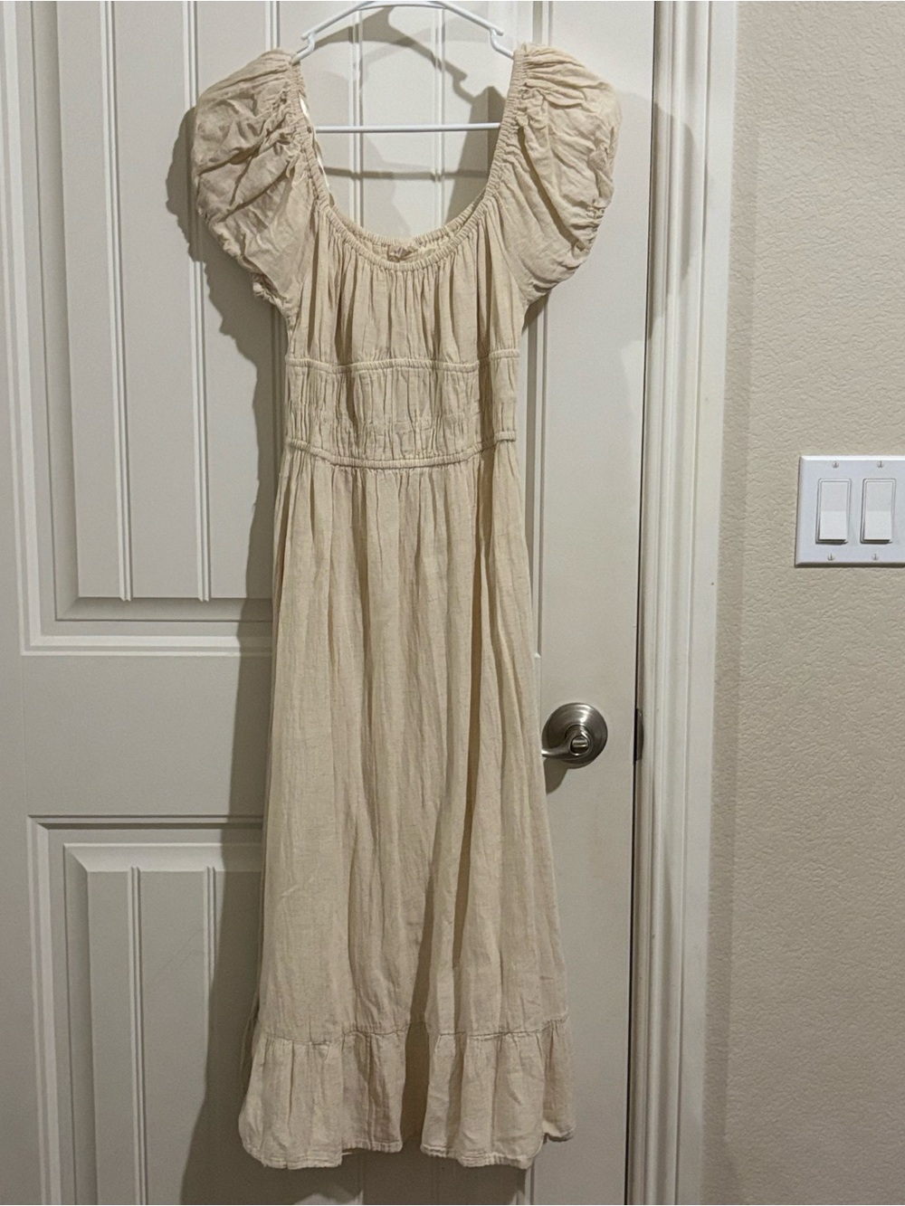 Sim & Sam Dress Womens S Linen Oatmeal Lined Peasant Milkmaid Cottagecore
